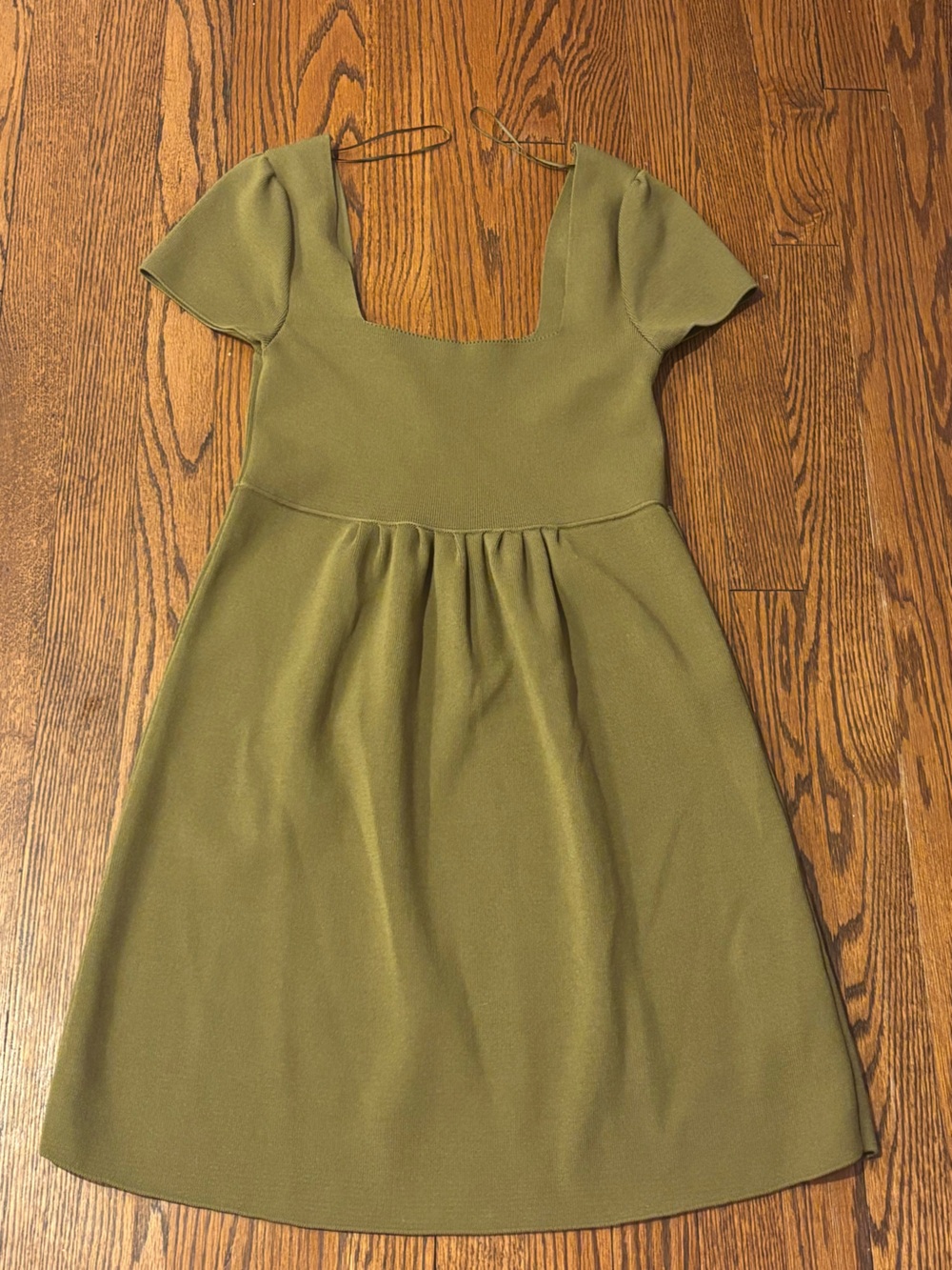 Zara Olive Green Scoop Neck Flare Dress